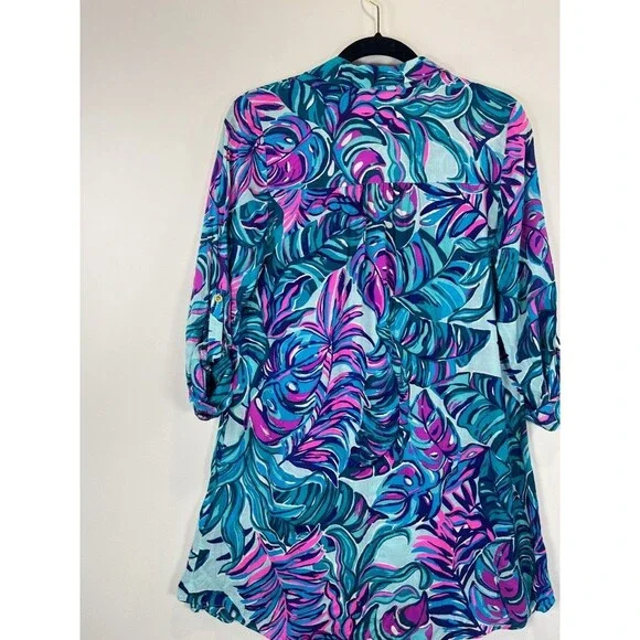 Lilly Pulitzer Dress Blue Natalie Shirtdress Cover Up Mini Floral Beach 2XS - Picture 8 of 11